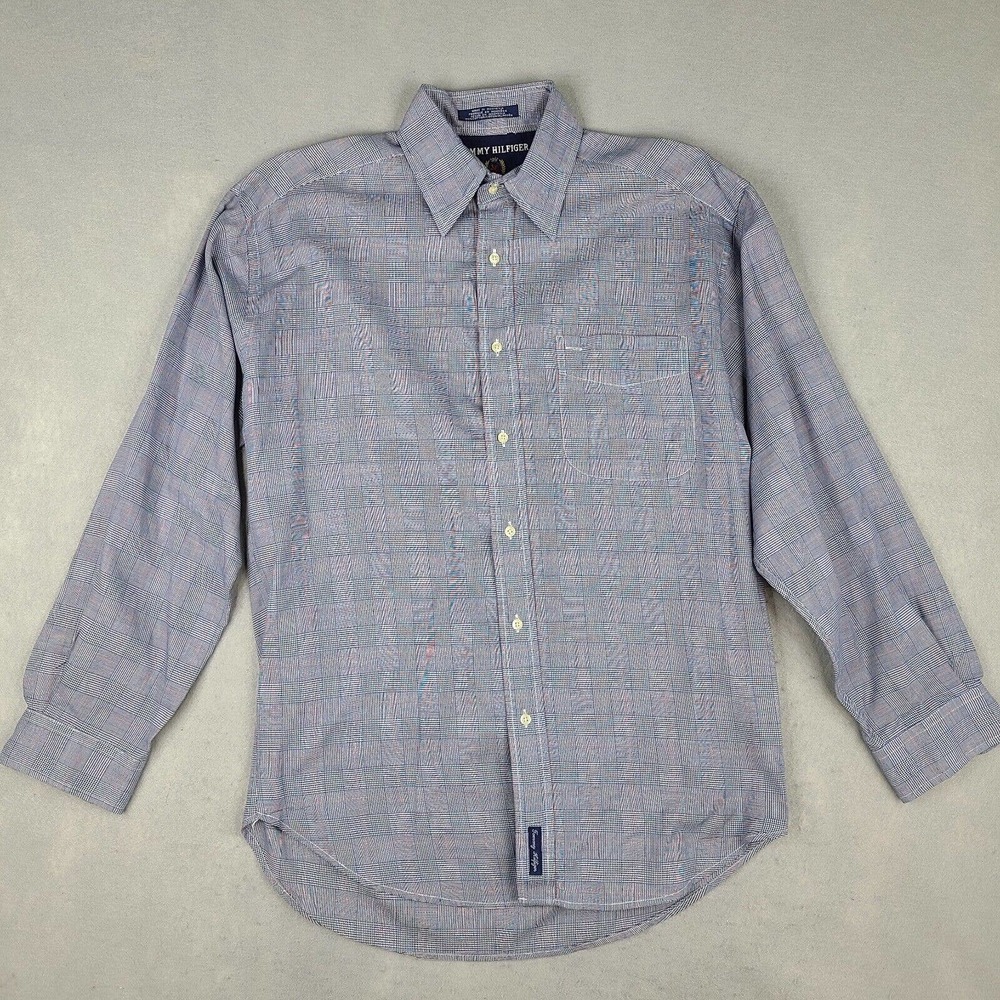 Tommy Hilfiger Shirt Men's Medium‎ Blue Plaid Long Sleeve Button Down